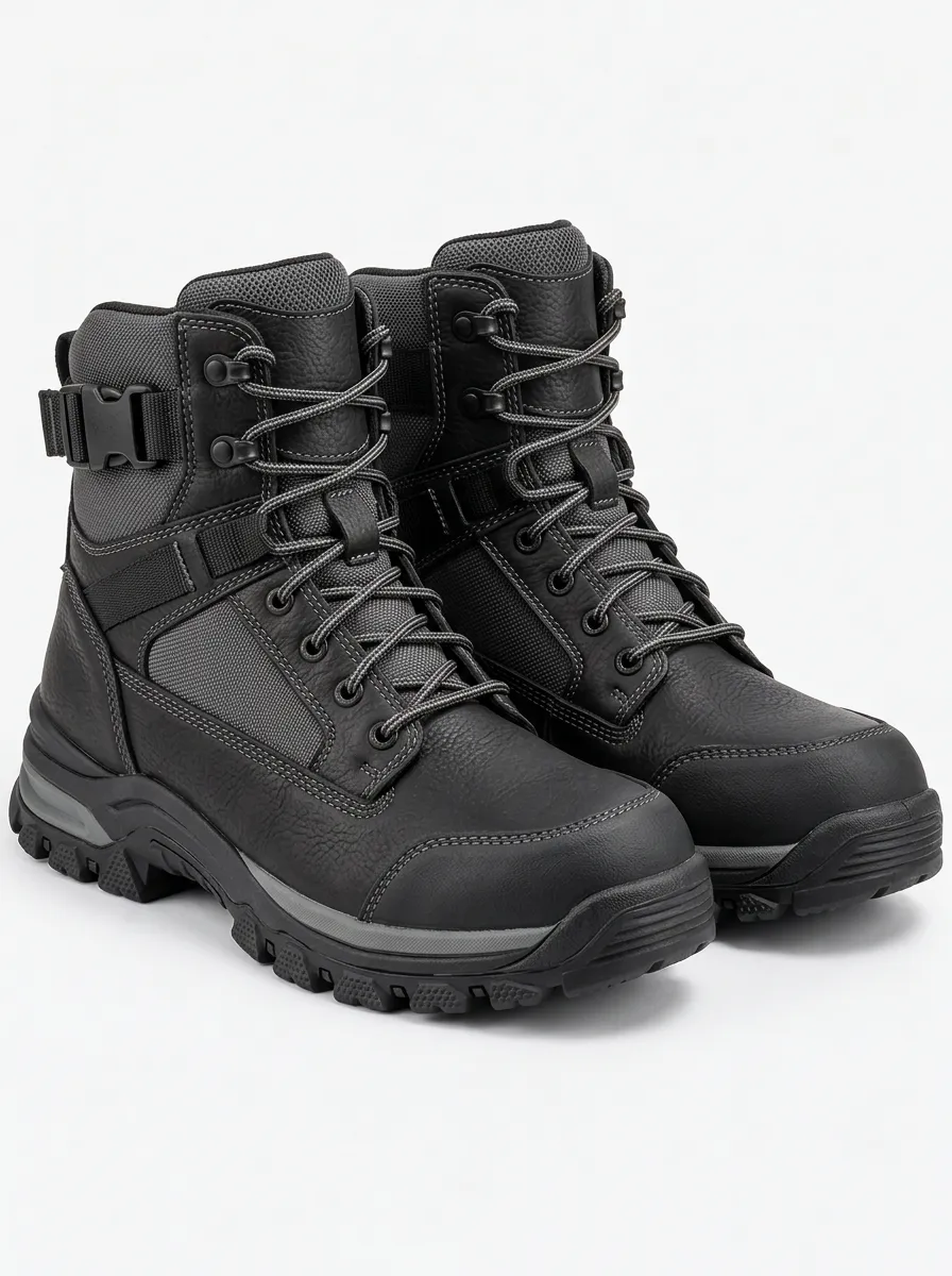 Men's Black Work Boots with Waterproof Styling