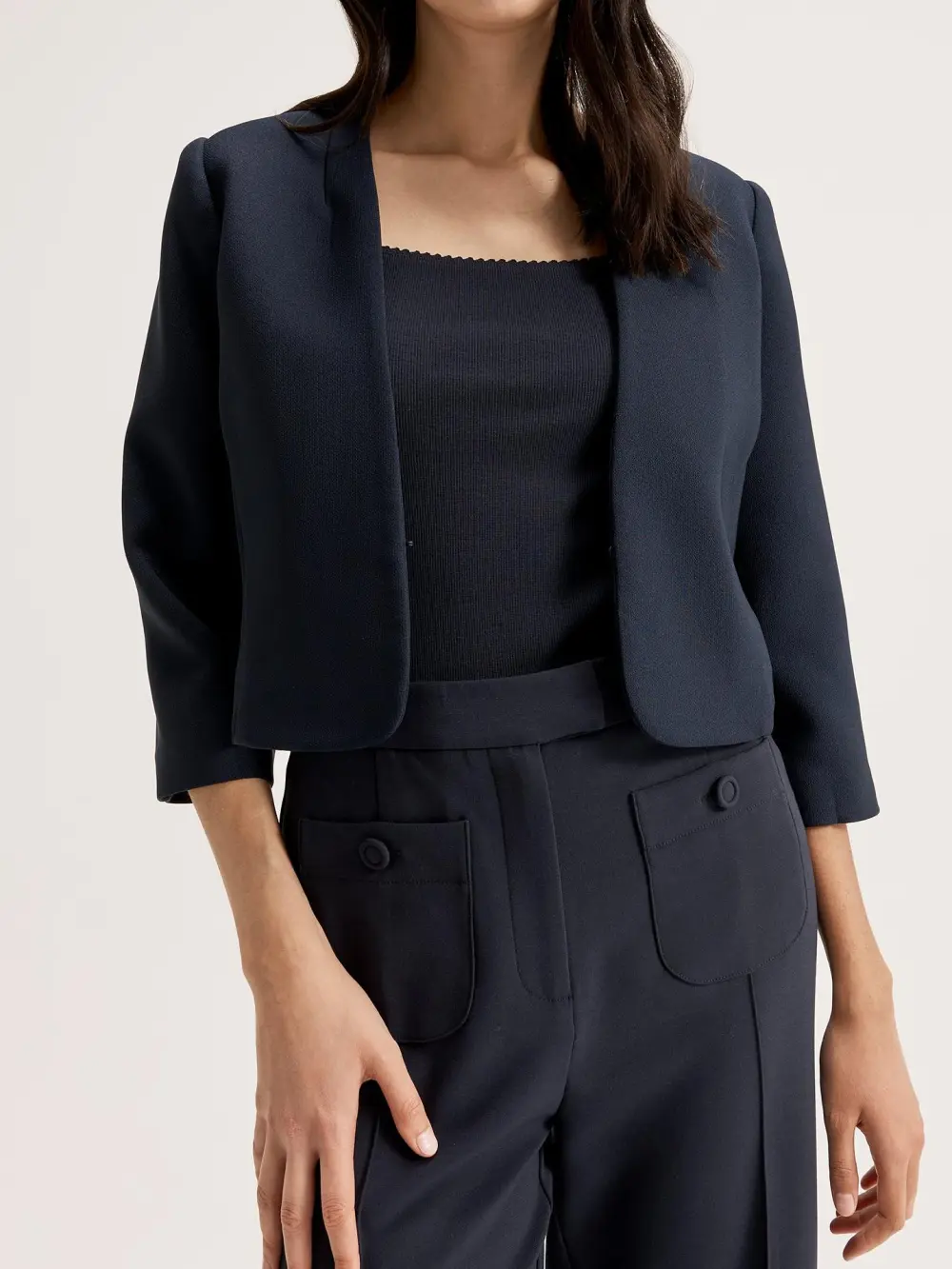 Black Keyhole Neck Basic Jacket