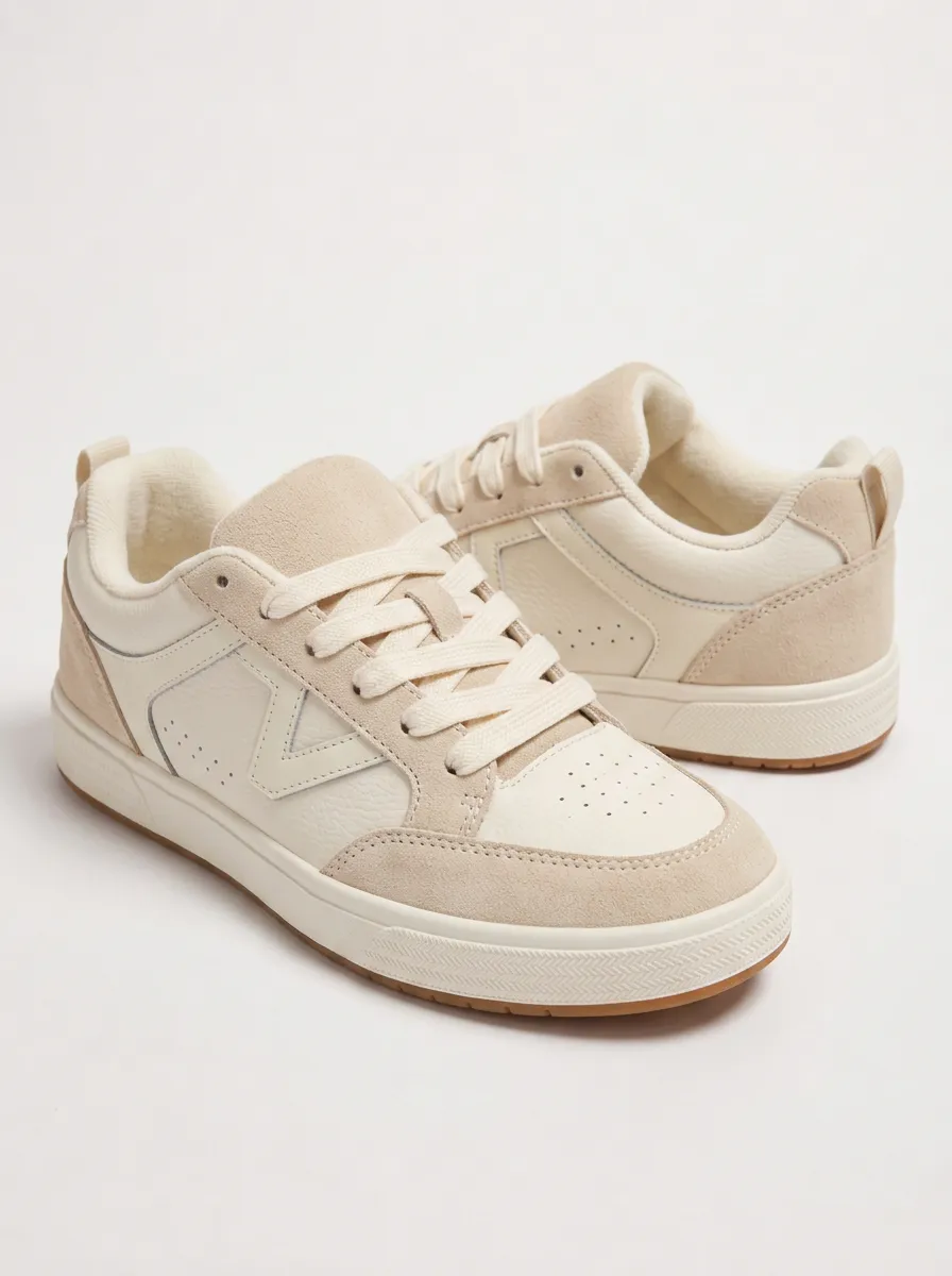 Women's Casual Minimalist Beige Suede Leather Printed Sneakers