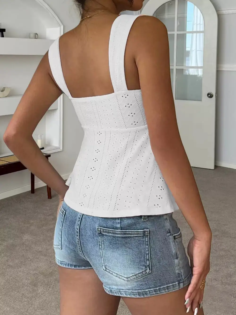Eyelet Embroidered Drawstring Cami Top
