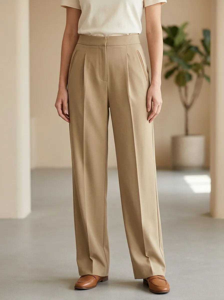 Smart Casual Pleated High Rise Wide Leg Trousers