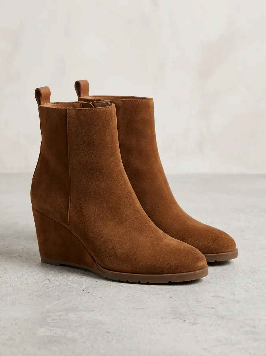 Suede-Look Women's Wedge Ankle Boots