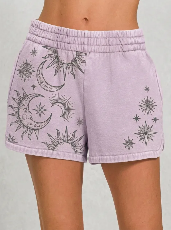 Women's Celestial Boho Sun Moon Stars Printed Shorts