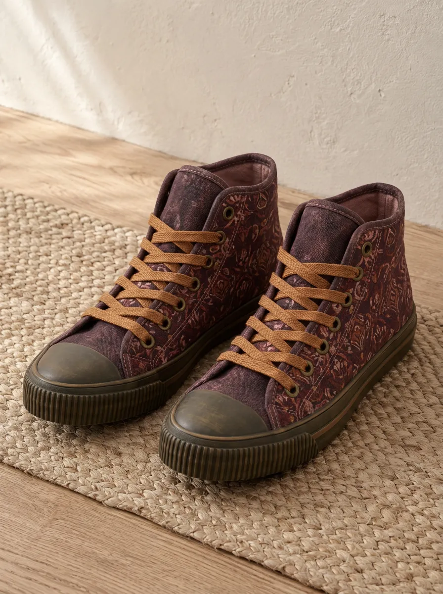 Women's Vintage Floral Paisley Printed Canvas High Top Shoes