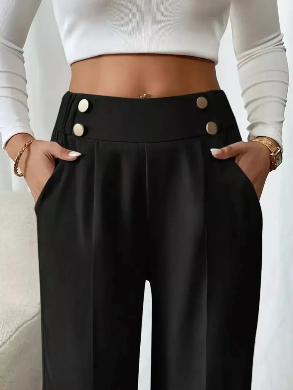 Wide Leg High Waist Cropped Pocketed Pants