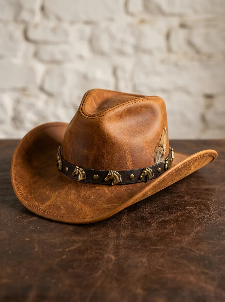Unisex Horse Ornament Leather Cowboy Hat