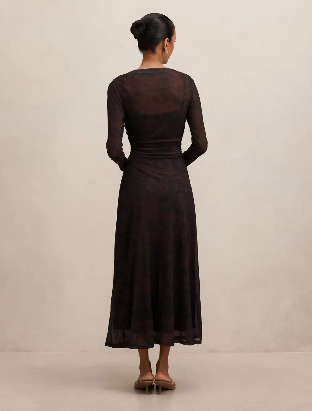 Black Long Sleeve Lace Mesh Maxi Dress