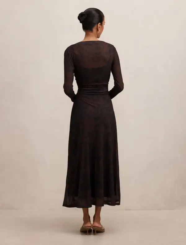 Black Long Sleeve Lace Mesh Maxi Dress