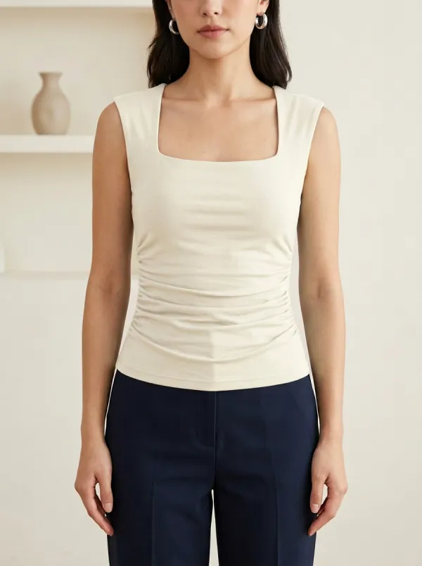 Square-Neck Waist-Ruched Ruched Tank Top