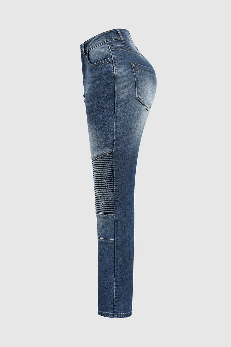 Ripped Raw Hem Low Rise Skinny Moto Jeans