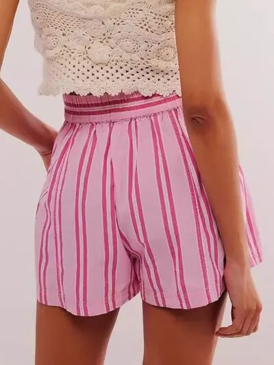 Relaxed Striped Elastic Waist Shorts