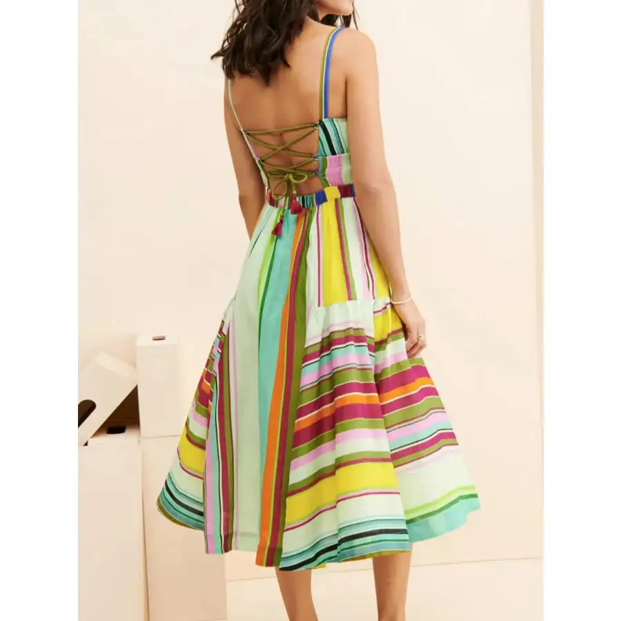 Colorful Spaghetti Strap Midi Dress