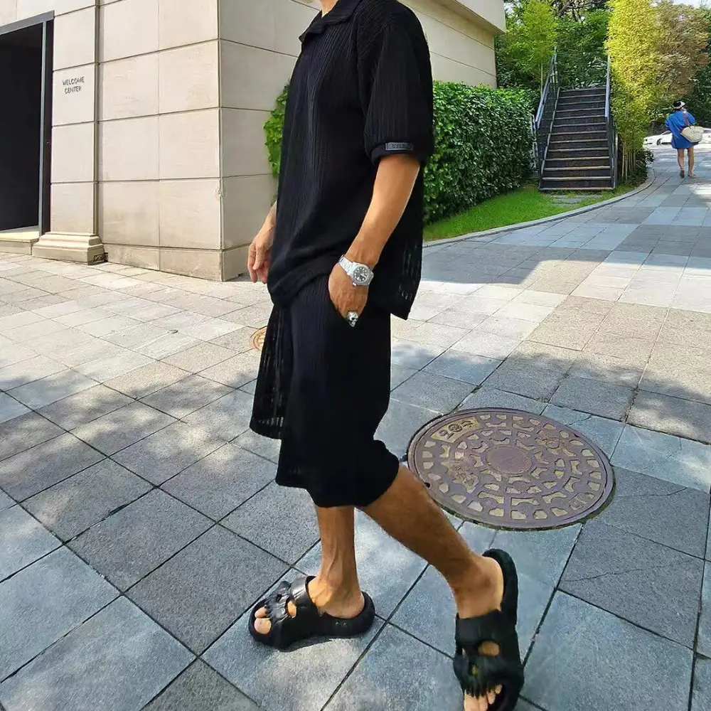 Knit Short Sleeve Casual Shorts Set