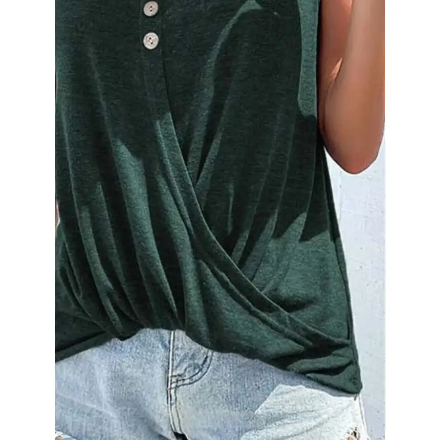 Full Size Twisted Hem Button Detail Tank