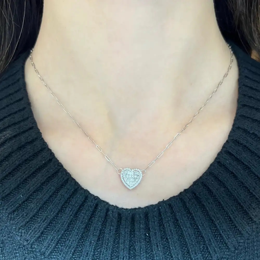 Classic Clean Line Heart Diamond Necklace
