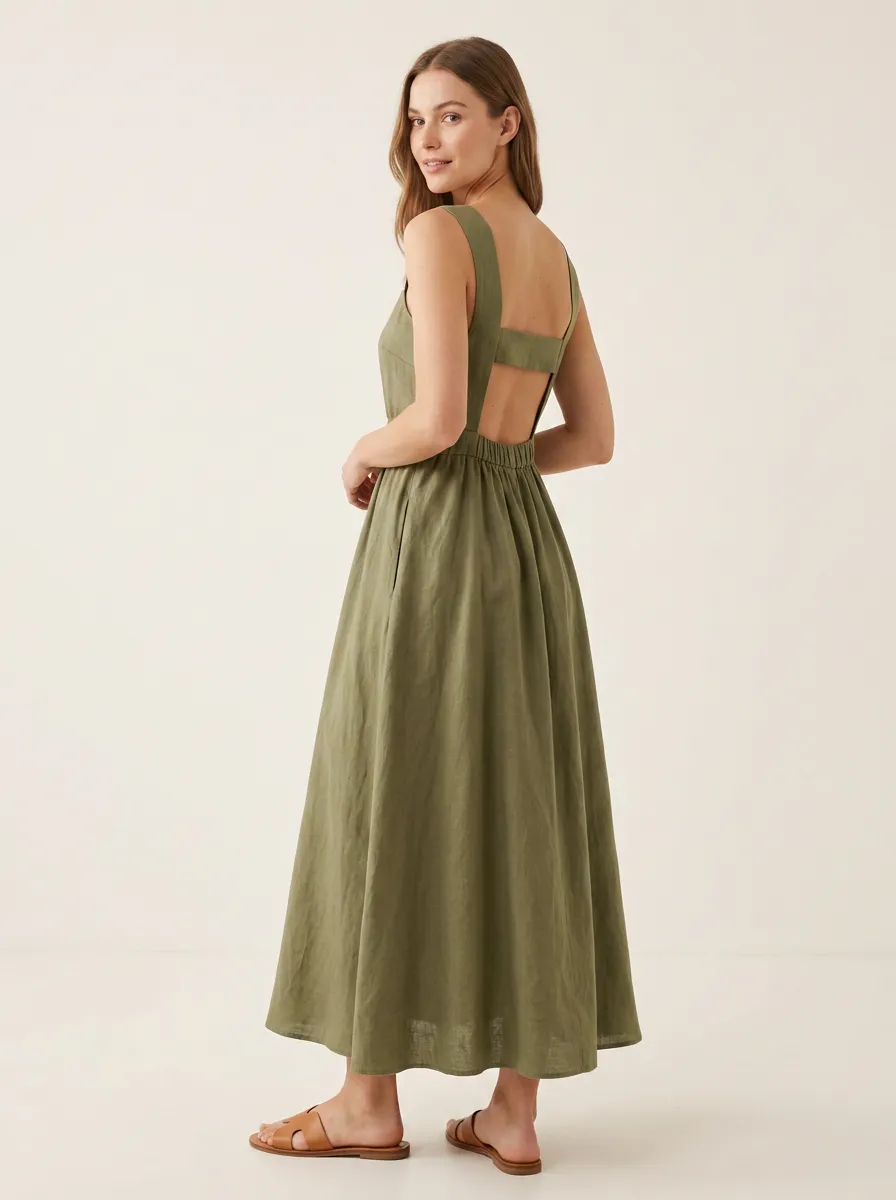 Women's Light-Feel Casual Linen Backless Dress