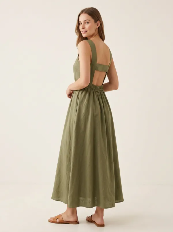 Women's Light-Feel Casual Linen Backless Dress