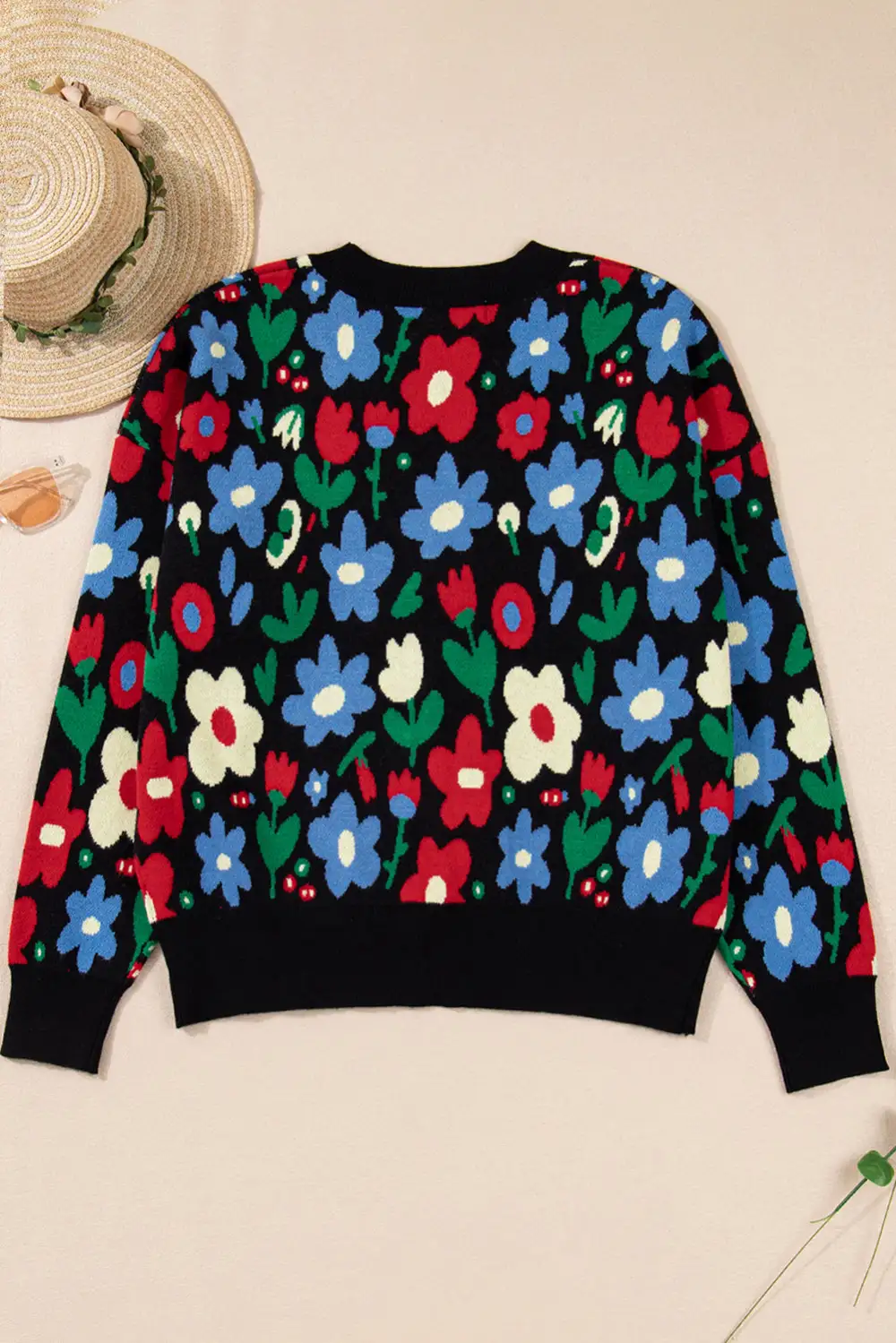 Button Front V Neck Floral Cardigan
