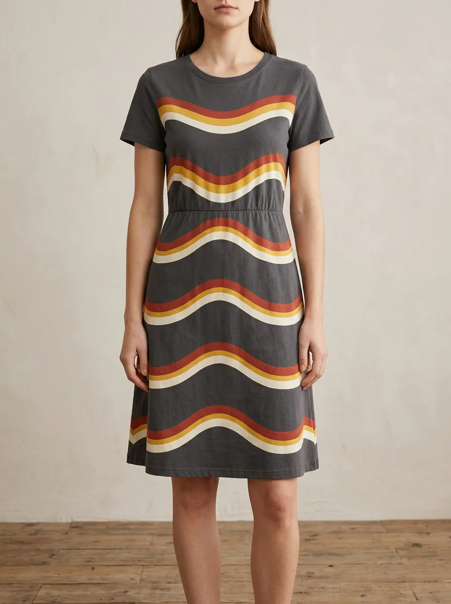 Women's Retro Style Vintage Wave Printed Dress