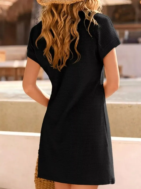 Waffle Knit Short-Sleeve Mini Dress