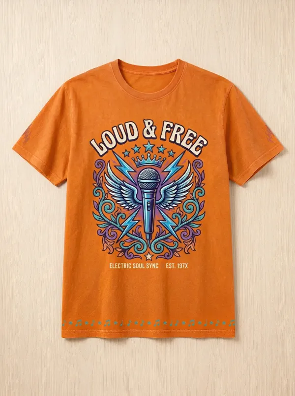 Unisex Rock Music Lover Winged Microphone Printed T-shirt