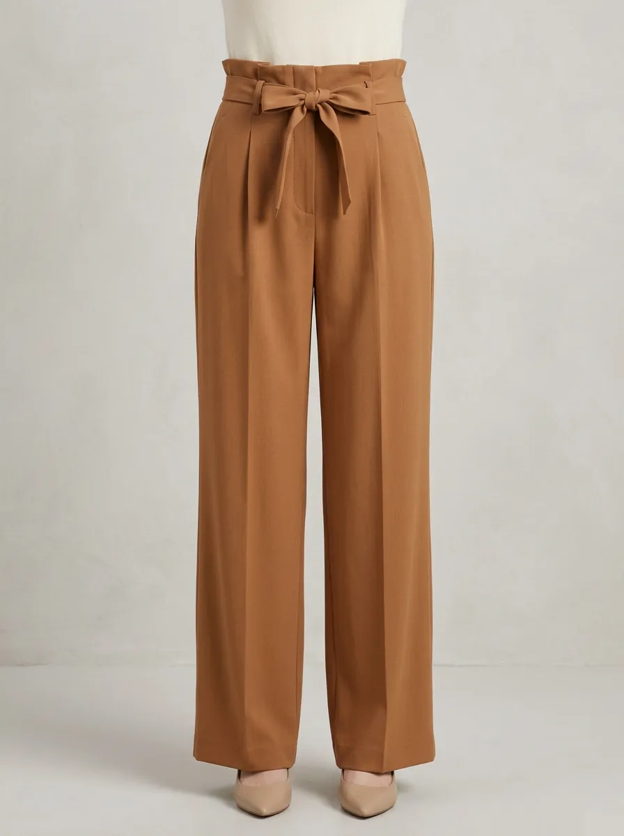 Tailored High-Waisted Tie-Front Wide-Leg Trousers