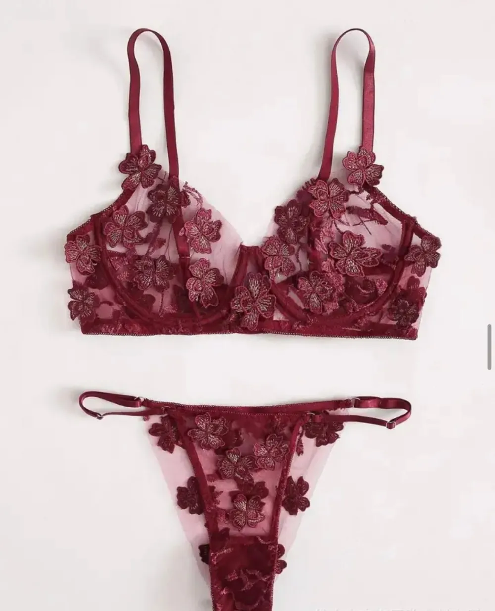 Delicate Embroidered Floral Lingerie Set