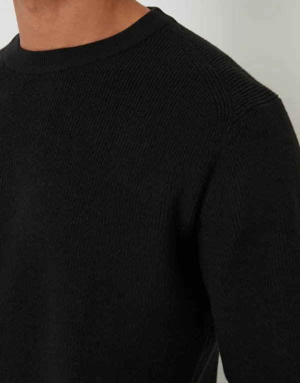Black Rib-Knit Crewneck Sweater