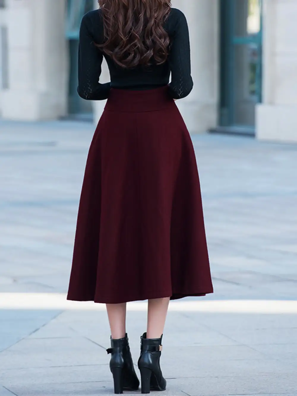 Pleated Wool Maxi Skirt