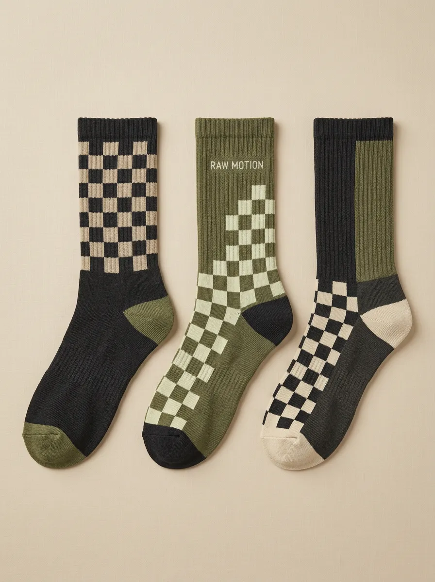 Graphic Checkered Casual Sock Set