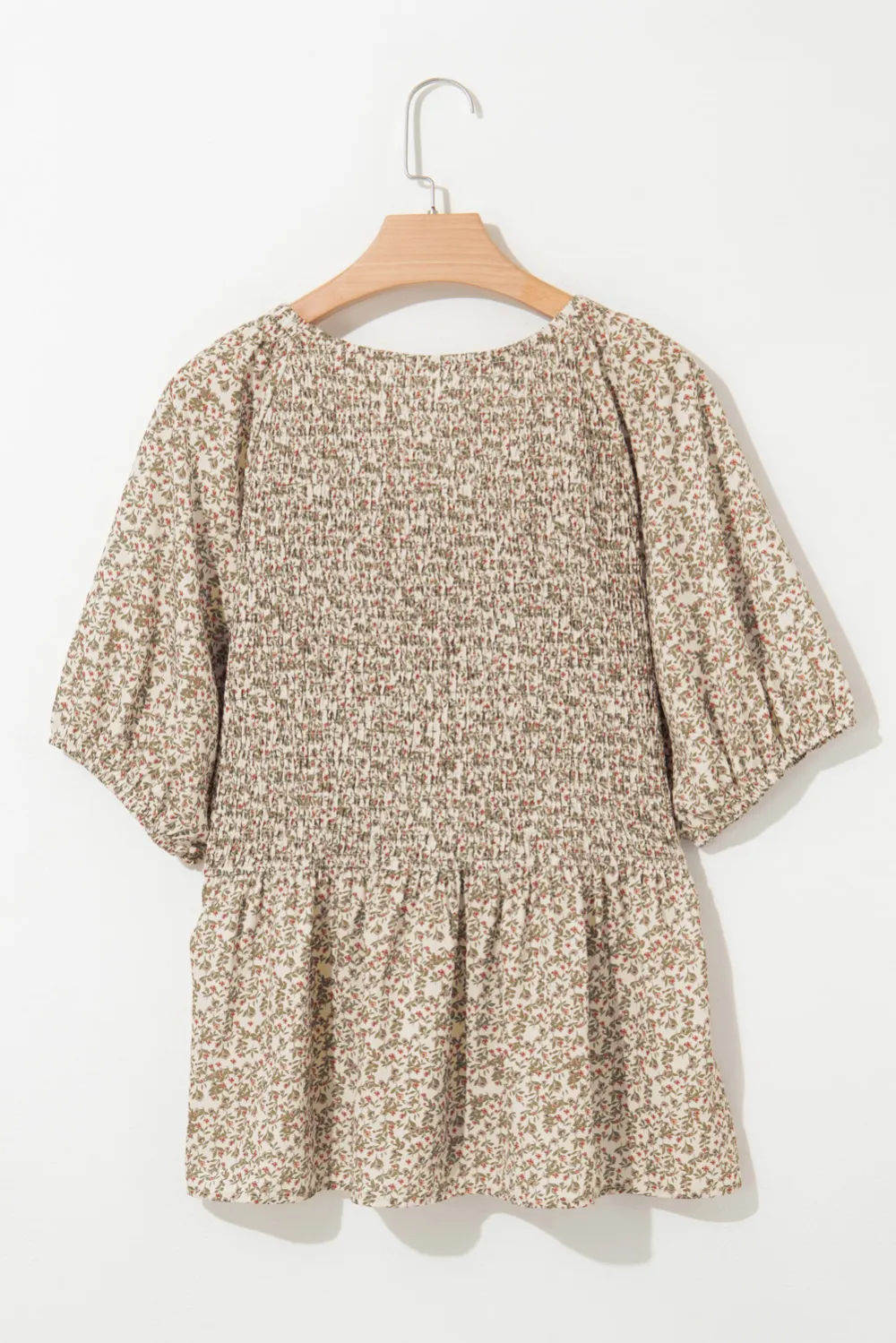 Floral Print Puff Sleeve Smocked Top