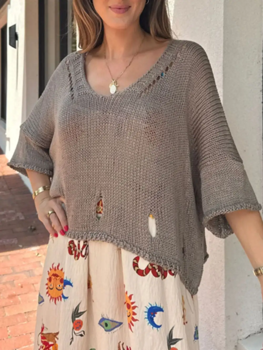 Cutout 3 4 Sleeve Sweater