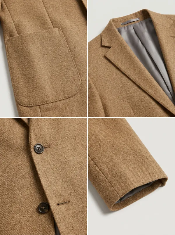 Notch-Lapel Textured Regular-Fit Welt-Pocket Men's Tailored Blazer Jacket