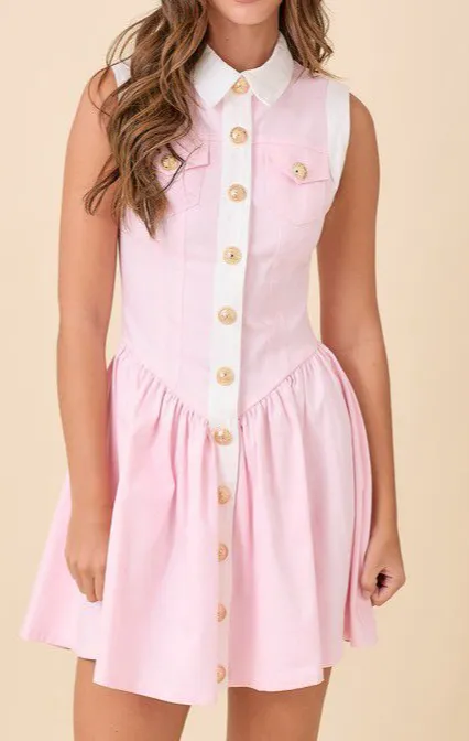 Off Duty Button Front Denim Mini Dress