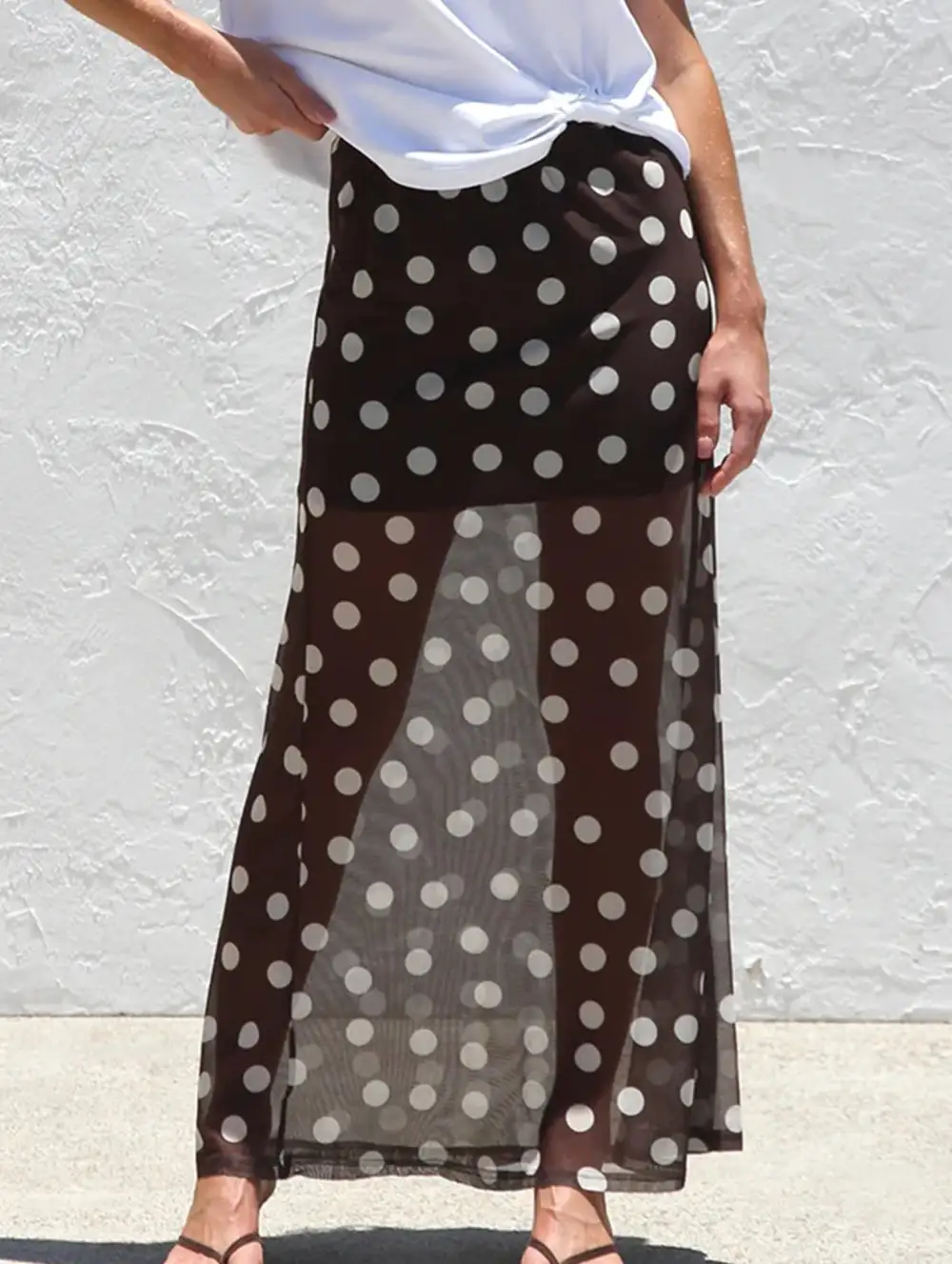 Mesh Polka Dot Midi Skirt