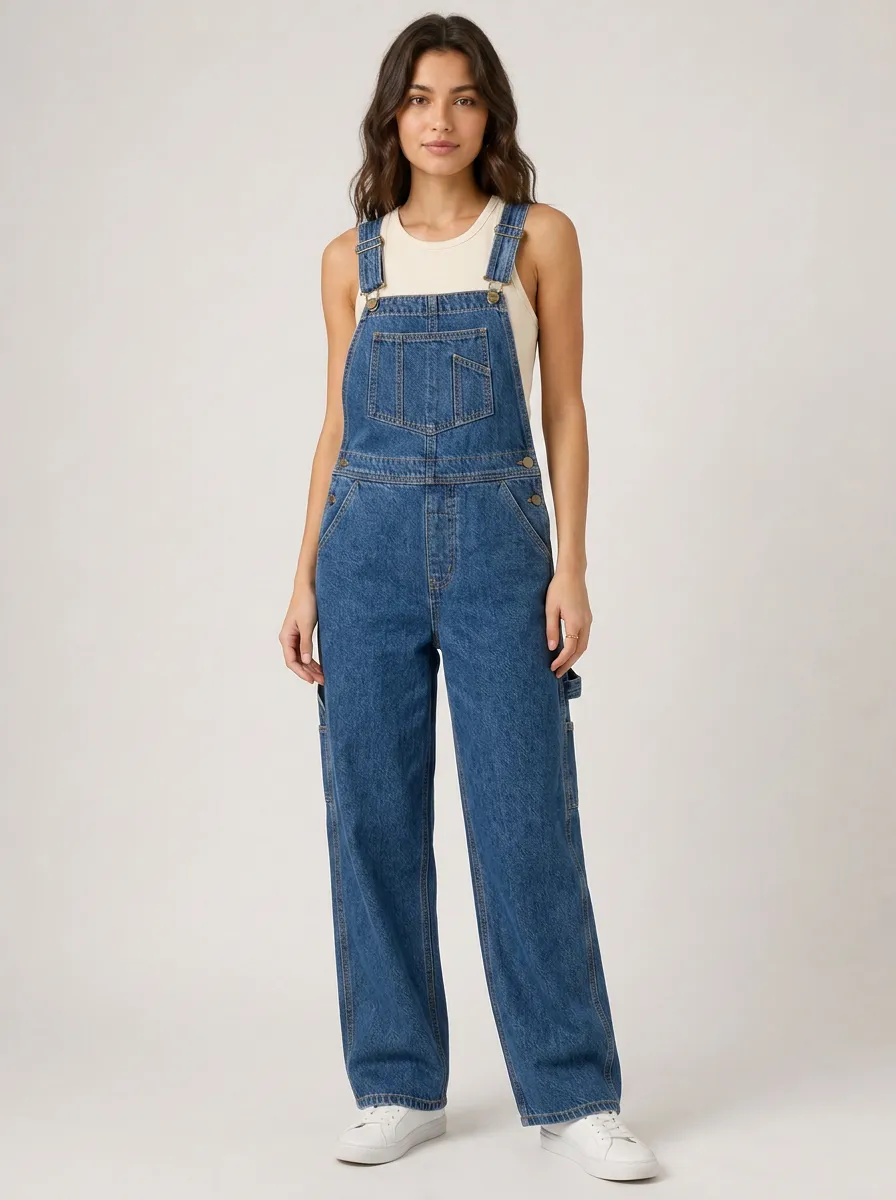 Women's Relaxed Bib Denim Overalls
