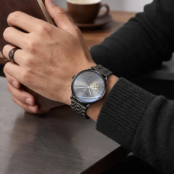 Sollen SL305X Men's Open Heart Automatic Mechanical Watch - 42mm Stainless Steel Case Slim 9.9mm Small Seconds Minimalist Dial Wristwatch