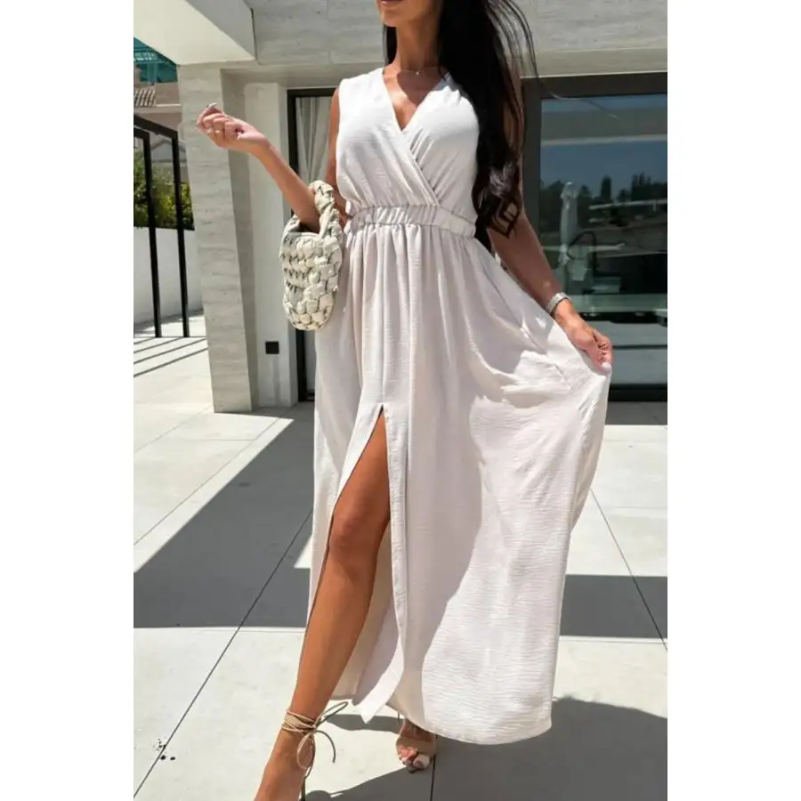 Surplice Sleeveless Slit Maxi Dress
