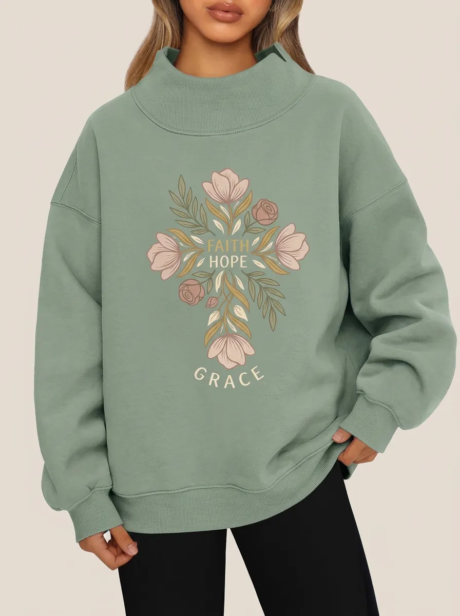 Women's Sage Green Grace Hope Grace Hope Mock Neck Sweatshirt