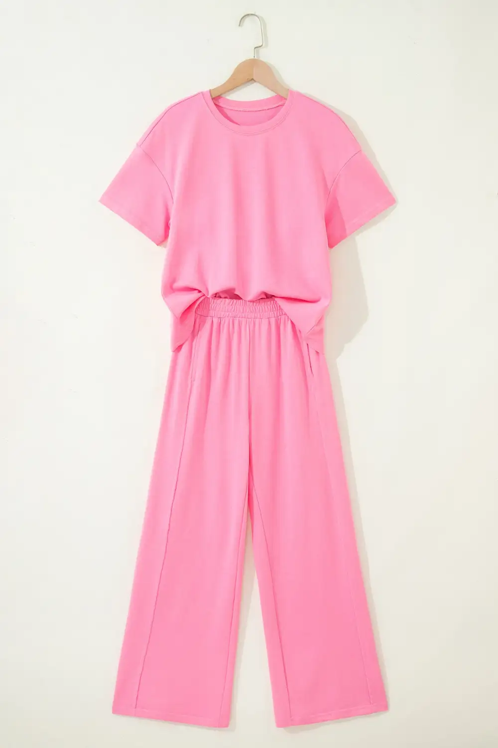 Women's Solid Cover Oversize Tee Pocketed Casual Pants Two Piece Outfit