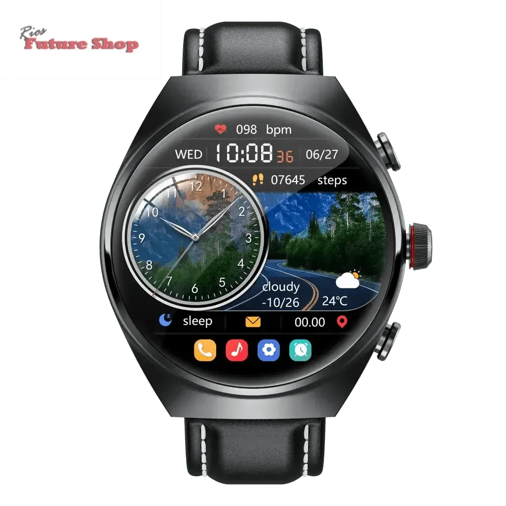 Smart Watch Leather Band with Earbuds 2 in 1