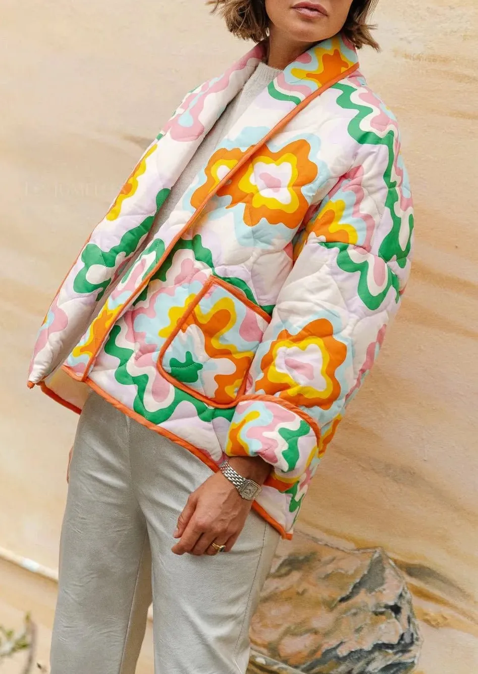 Printed Quilted Puffer Cardigan