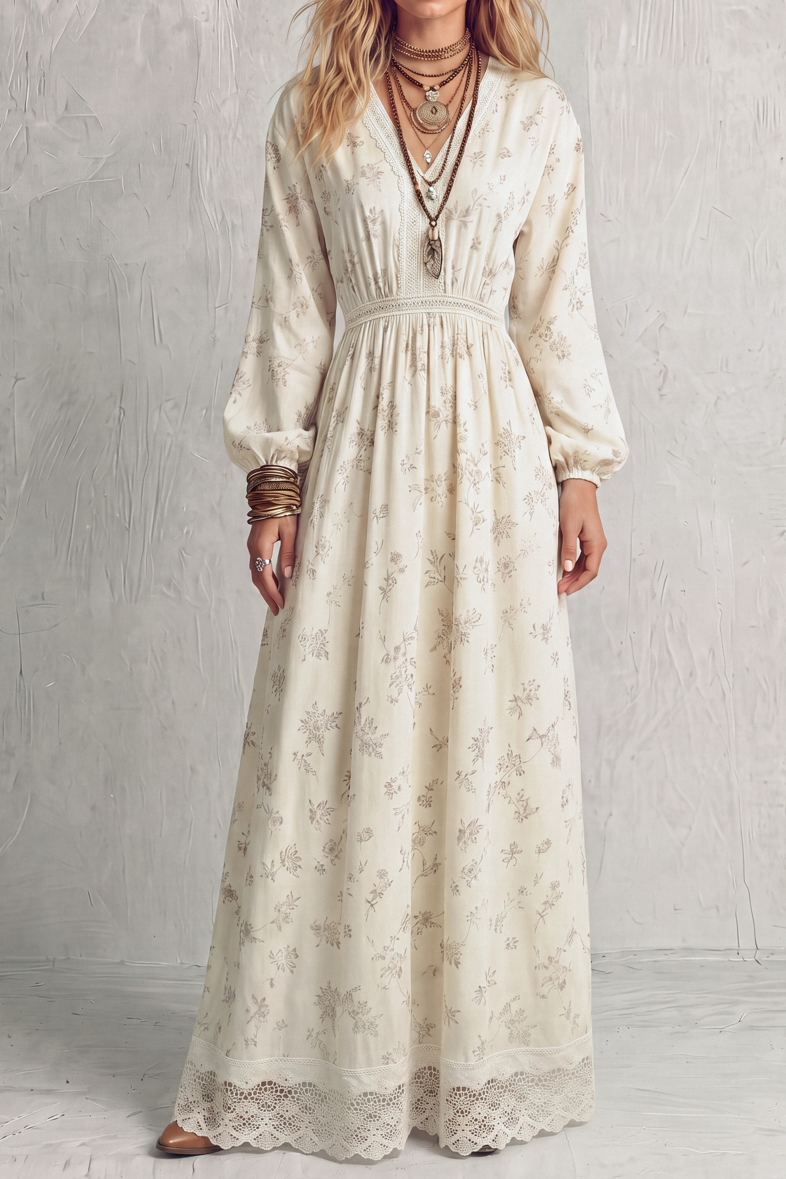 Lace Trim Lace Floral Maxi Dress