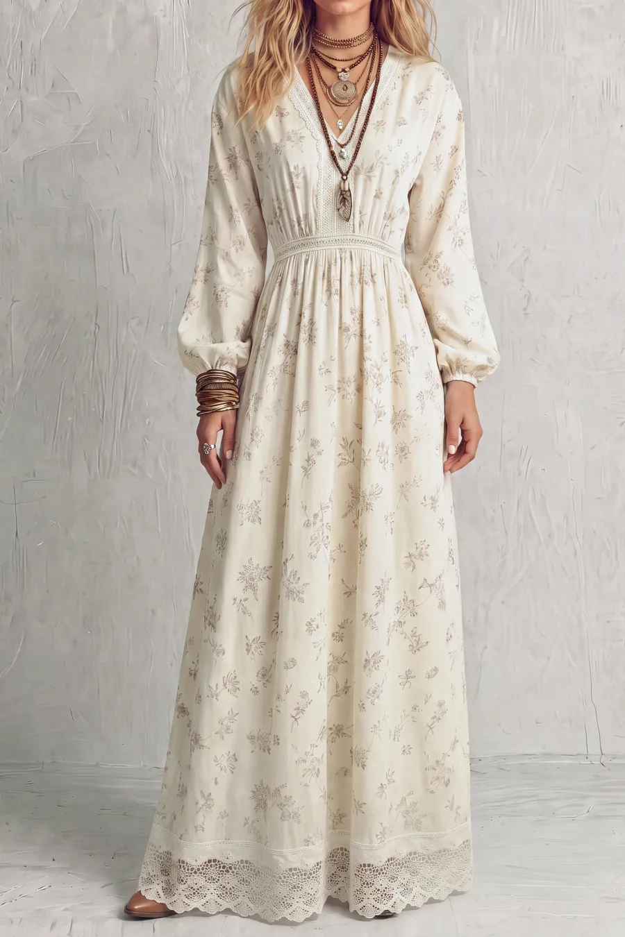 Lace Trim Lace Floral Maxi Dress