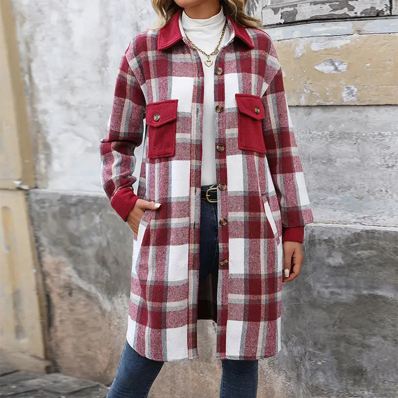 Women's Chic Shirt Plaid Button-Detail Outwear