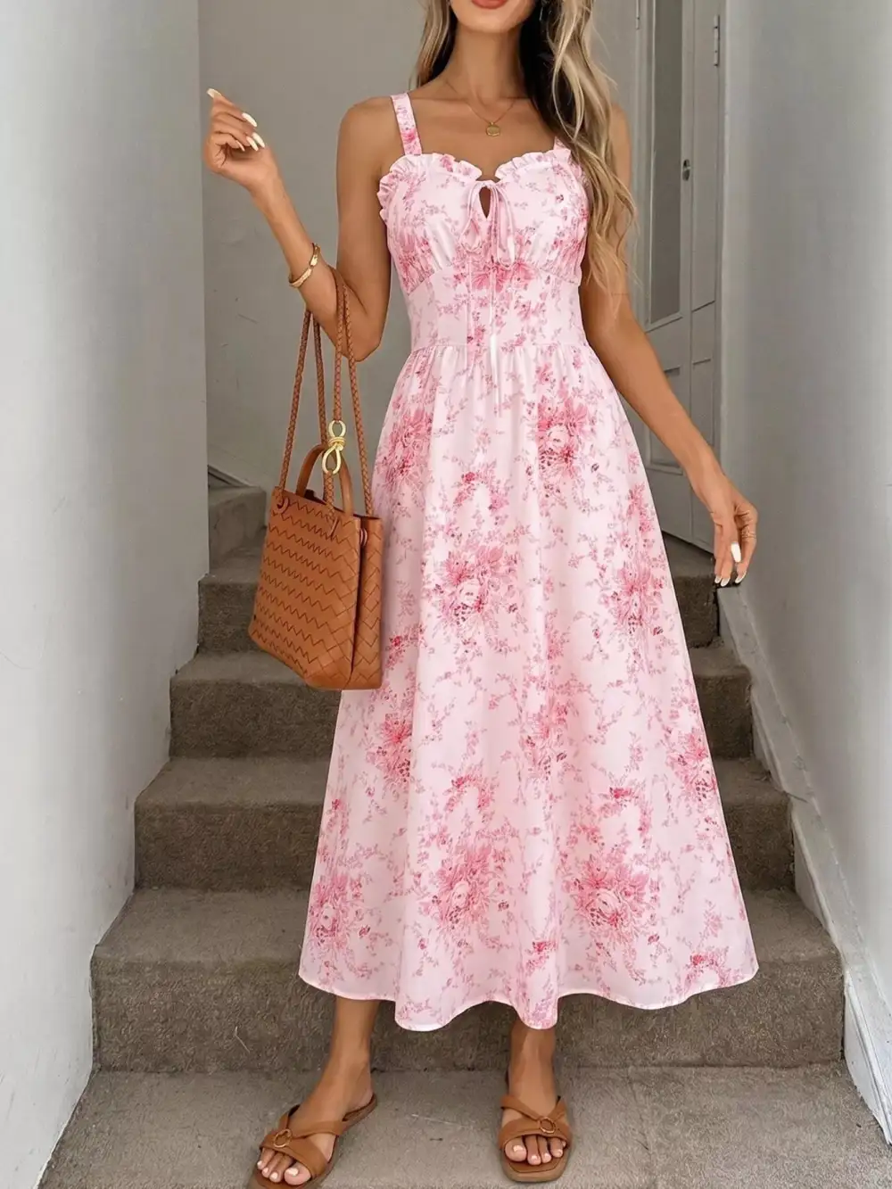 Polished Detail Floral Printed Ruffle Dress