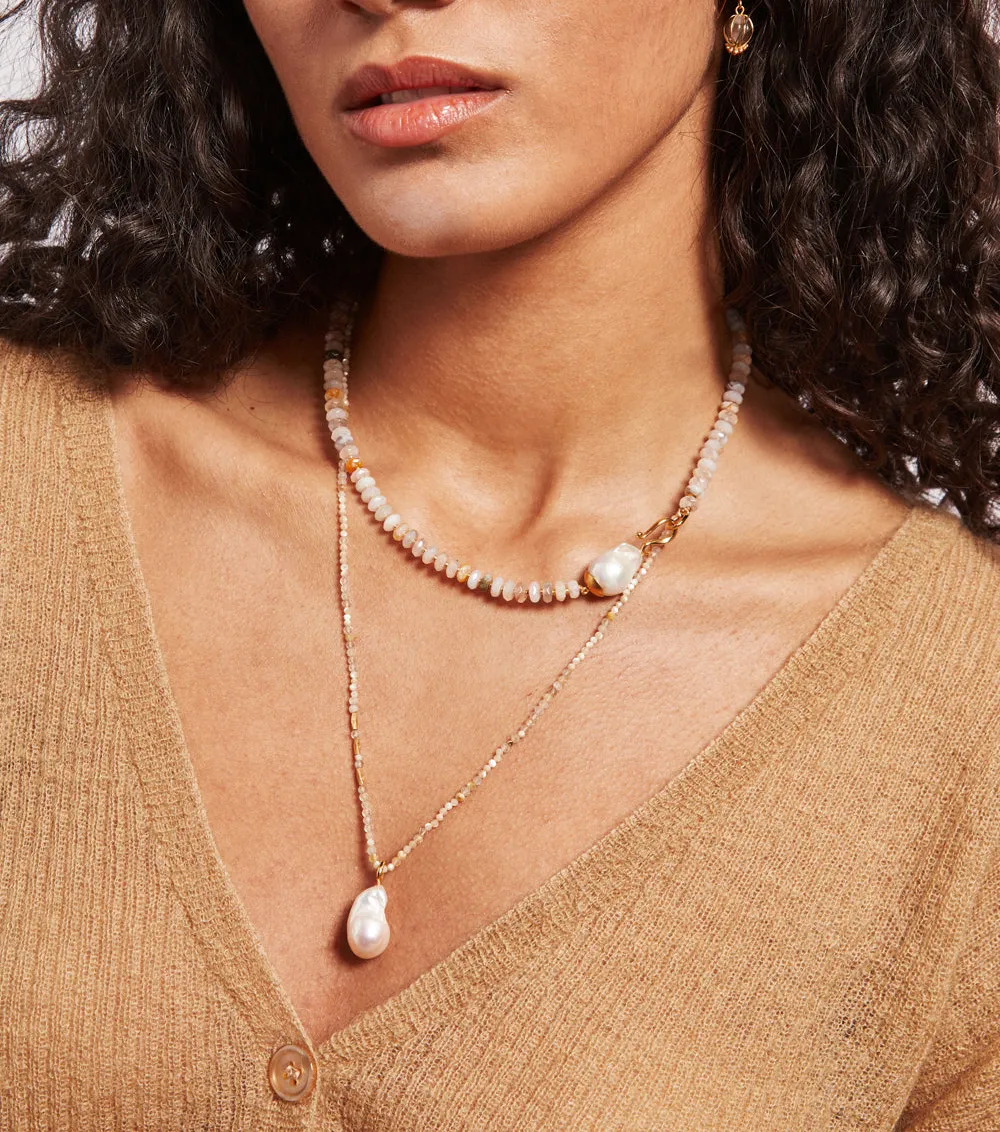 Polished Pearl Gemstone Statement Necklace