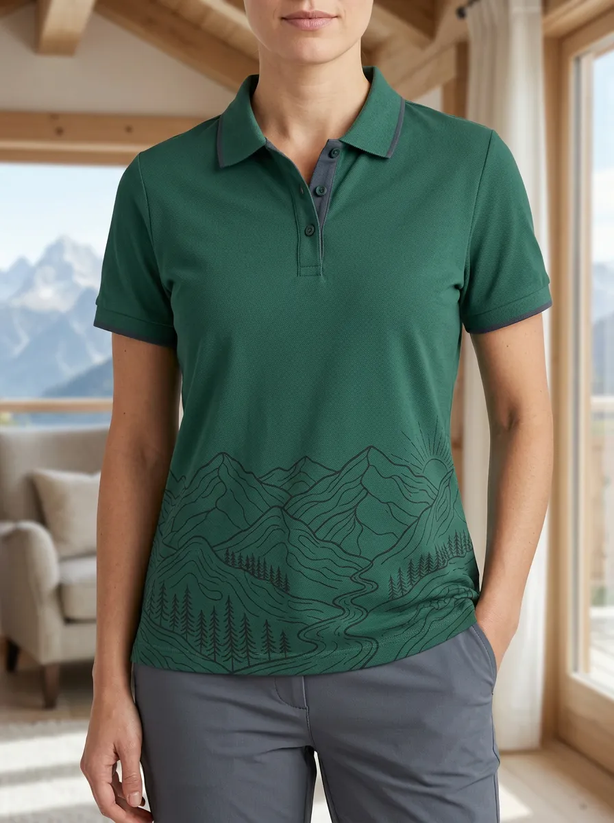 Women's Mountain Nature Lover Forest Printed Polo Shirt