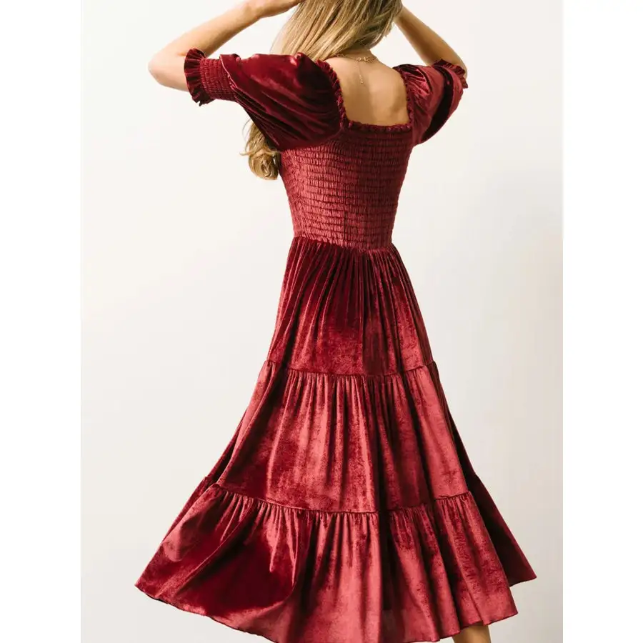 Velvet Smocked Tiered Midi Dress