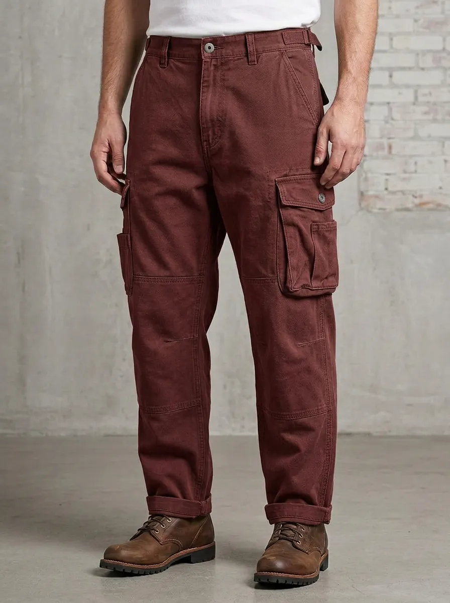 Men's Military Style Olive Green Multi-Pocket Reinforced Knee Cargo Pants